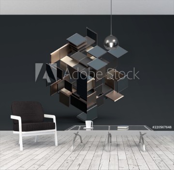 Bild på Abstract 3d rendering of geometric shapes Composition with squares Cube design Modern background for poster cover branding banner placard